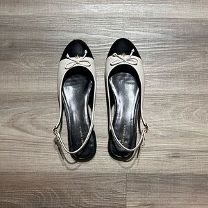 Tory Burch Black and Cream Flats with Bow